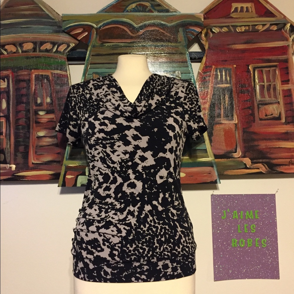The Limited Taupe/Black Cowl Neck Blouse